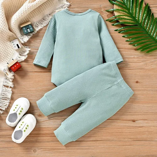 Vista 3 de Conjunto de ropa de bebé niña para bebé, camiseta y pantalones, trajes de mameluco para niños, manga con volantes, traje deportivo a rayas