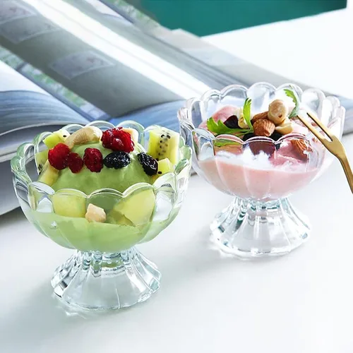 Vista 4 de Tazón de postre para helado, juego de 6, 6oz de cristal vintage con base pesada, taza para helado, fruta, postre, aperitivo, condimento (6)