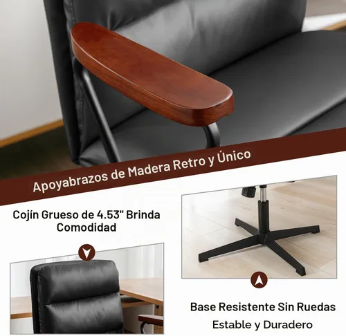 Vista 3 de Okeysen Silla de escritorio de oficina sin ruedas, silla ergonómica con Negro