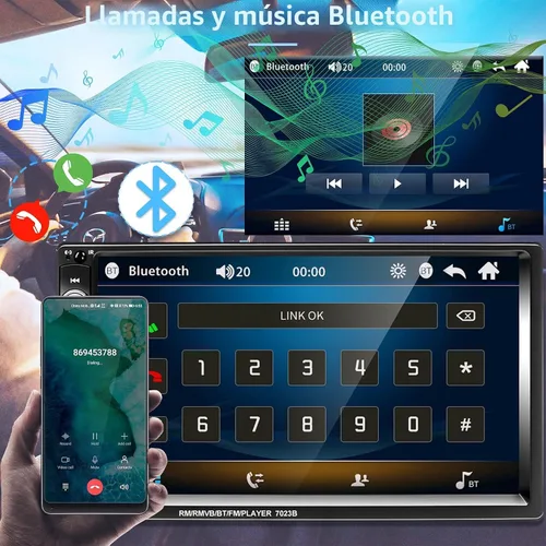 Vista 4 de Podofo - Estéreo de auto de doble DIN con radio, pantalla táctil Bluetooth de 7 pulgadas manos libres, Mirror Link, USB, SD, FM, receptor de audio