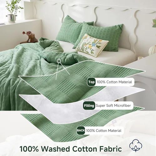 Vista 4 de Simple&Opulence Juego de edredón 100% algodón tejido gofre, juego de ropa de cama de 3 piezas (1 edredón y 2 fundas de almohada), ligero, suave