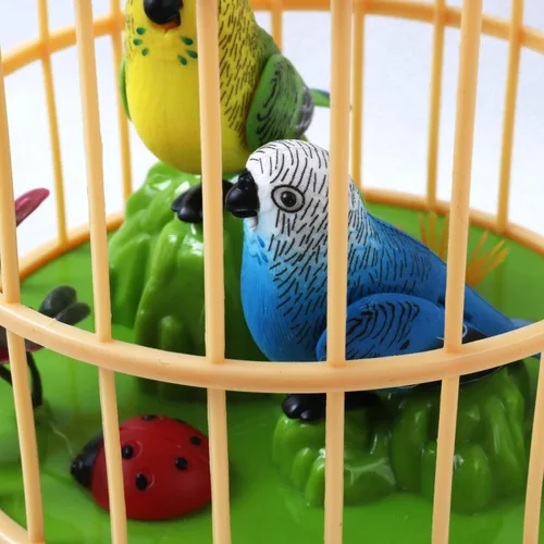 Vista 3 de Canto canto pájaro en jaula realista sonido activado chirrido - verde y azul
