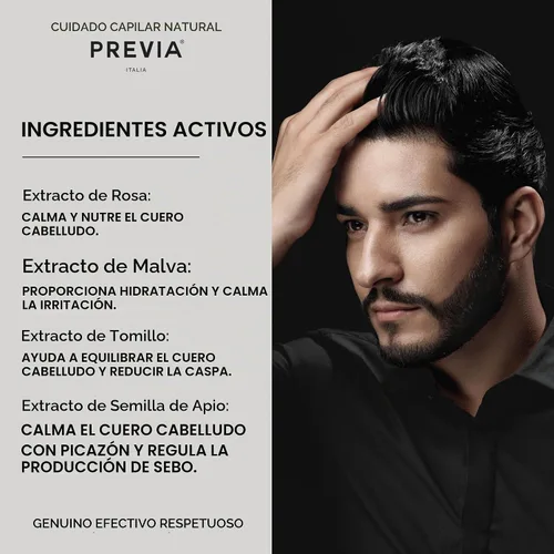Vista 5 de PREVIA Extralife - Champú limpiador contra la caspa seca Ingredientes orgánicos para el equilibrio del cuero cabelludo Fórmula certificada