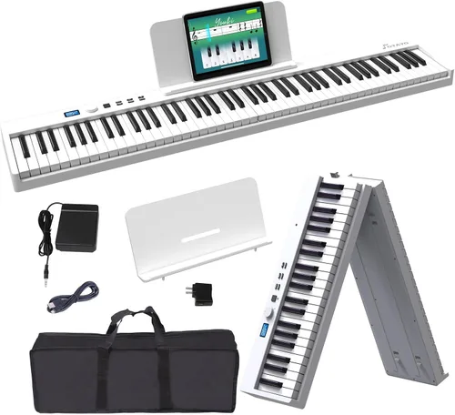 Vista 8 de Teclado de piano plegable de 88 teclas, teclado de piano portátil con tecla semipesada estándar, piano plegable con soporte Bluetooth/MIDI
