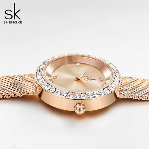 Vista 3 de SHENGKE Reloj de mujer de lujo analógico de cuarzo de moda de cuarzo para mujer, reloj impermeable para mujer Relogio Feminino, K0169-oro rosa