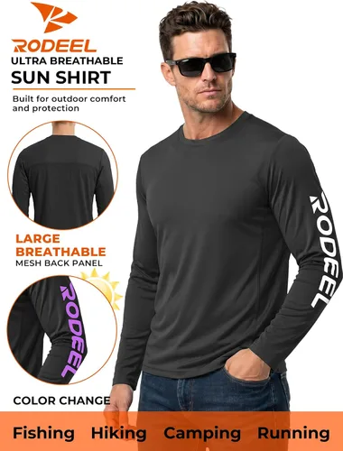 Vista 3 de Rodeel Camisas de pesca para hombre de manga larga que absorbe la tela UPF 50 protección solar camisa de rendimiento a. Negro
