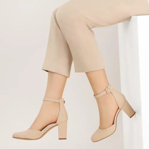 Vista 2 de Ankis Tacones cerrados para mujer, negro, nude, blanco, plateado, dorado, tacones cerrados con punta redonda y bloque grueso, 3 pulgadas