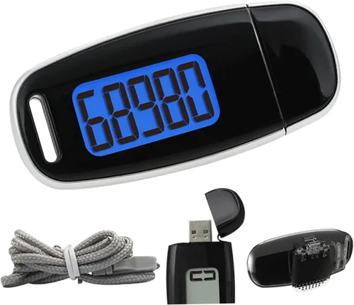 Vista 8 de Podómetro 3D contador de pasos con retroiluminación LED USB recargable paso con cordón extraíble Accuratel podómetros para caminar