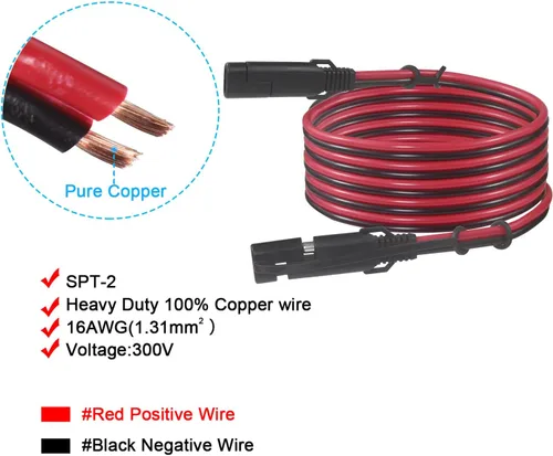 Vista 2 de SAE 16AWG Cable de Extensión para Cargador de Batería de Servicio Pesado de 6 Pies con Conector SAE de 2 Pines de Desconexión Rápida y Adaptador