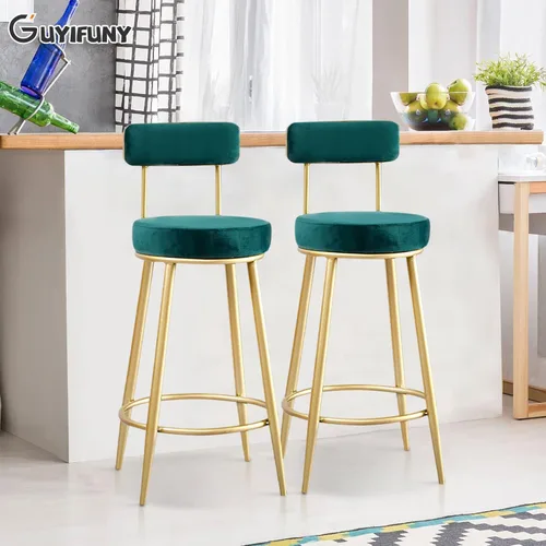 Vista 6 de Taburete de bar de cocina, juego de 2, silla de mostrador moderna de terciopelo de 25.6 pulgadas con respaldo para isla de cocina, comedor