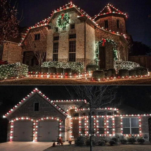 Vista 4 de Brizled Luces LED de Navidad, paquete de 2 luces LED de 33 pies, 100 luces LED rojas y blancas C5, conectables de 120 V con certificación UL, luz