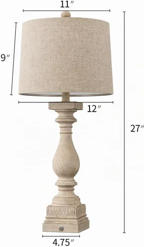 Vista 3 de BOBOMOMO Juego de 2 lámparas de mesa Farmhouse de 68,58 cm con control táctil de 3 vías regulable con puertos de carga USB A y USB C para mesita