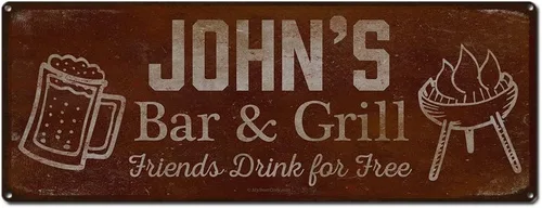 Vista 18 de Adam's Bar and Grill Friends Drink for Free, cartel de aluminio de 5.75 x 15.5 pulgadas, accesorios personalizados para bar y decoración de pared