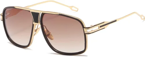 Vista 16 de AEVOGUE Men's Oversized Shield Sunglasses, Retro Alloy Aviator AE0336 Negro marco Grey Lens