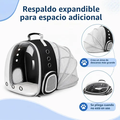 Vista 3 de Mochila extensible para gatos con ventana de burbujas y malla, color negro