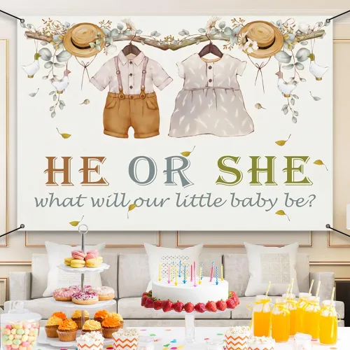 Vista 8 de Telón de fondo para fiesta de revelación de género con texto en inglés «What Will Our Little Baby Be Photografía» de 5 x 3 pies, pancarta