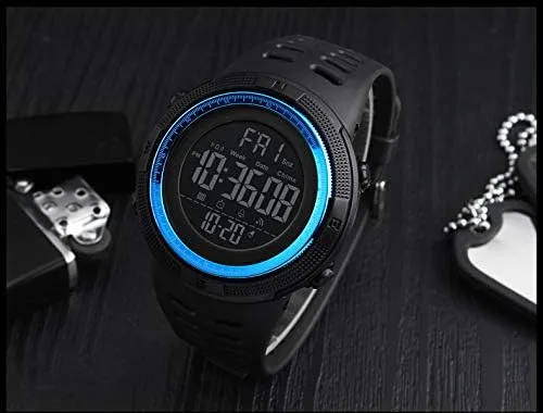 Vista 6 de Tonnier - Reloj deportivo para hombre, multifuncional, digital, pantalla LED, militar, doble hora, luz trasera, cronómetro e impermeable con correa