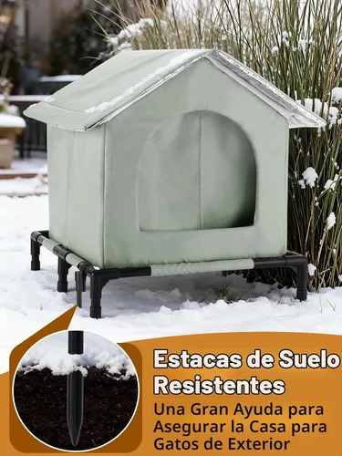 Vista 4 de Casa elevada para gatos al aire libre – Refugios resistentes a la intemperie para gatos para invierno, casa impermeable para mascotas para mantener