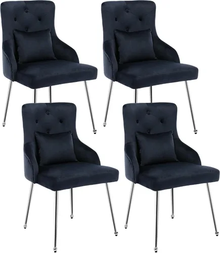 Vista 30 de Sillas de comedor de terciopelo, sillas de acento tapizadas de terciopelo, silla de cocina con patas de metal y almohada lumbar para comedor, sala