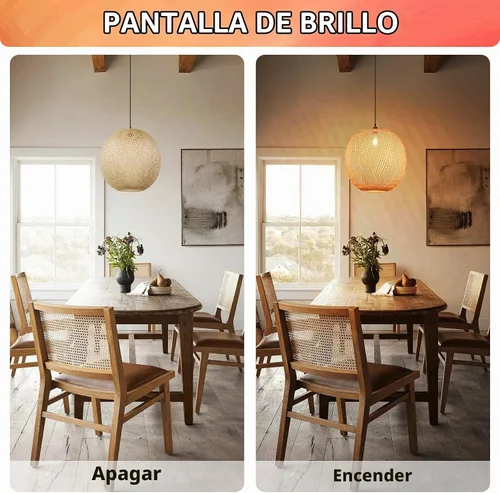 Vista 4 de Arturesthome Luces Colgantes de Bambú de 15.7", Candelabro de Mimbre Redondo, Pantalla de Lámpara de Canasta Boho Tejida a Mano, Luz de Techo