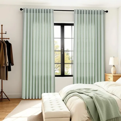 Vista 3 de Aersas Aqua Green Linen Curtains 84 Inches Long 2 Panels Set Back Tab Rod Pocket Living Room Curtain Farmhouse Rustic Light Filtering Hook Drapes