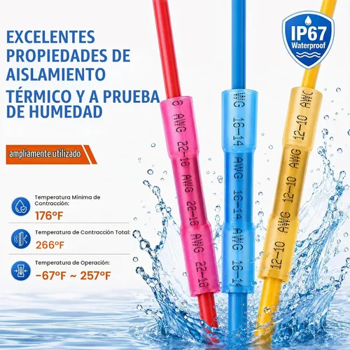 Vista 3 de Kit de conectores a tope termorretráctiles de 1500 piezas, 16-14 Awg, 22-16 Awg, 12-10 Awg, empalme de cable eléctrico impermeable para proyectos