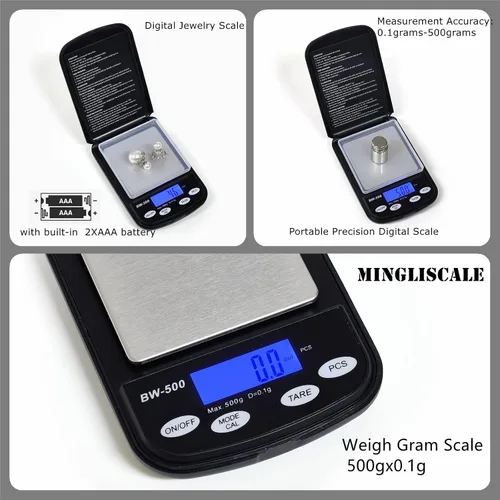 Vista 5 de Báscula digital de bolsillo de peso gramo, báscula de joyería, báscula de alimentos, 17.64 oz x 0.00 oz, báscula digital de gramos de cocina, escala