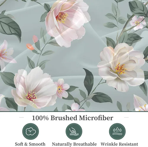 Vista 3 de Sábana bajera ajustable floral con fundas de almohada, 100% microfibra cepillada, sábana bajera ajustable con bolsillo profundo, ultrasuave