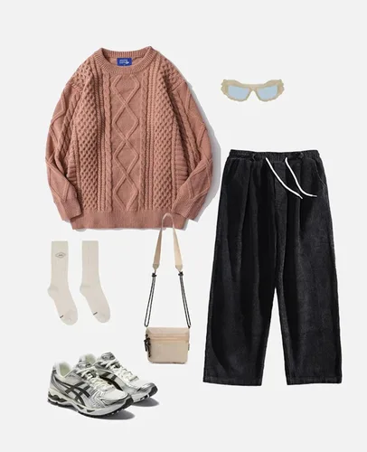 Vista 16 de Aelfric Eden Oversized Knit Sweater Solid Vintage Pullover Unisex Woven Crewneck Knitted Tops