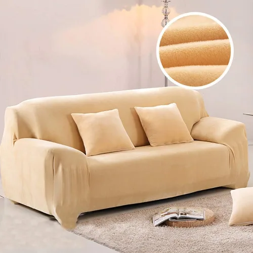 Vista 2 de Funda de terciopelo ultra suave para sofá de colores lisos, elastano elástico para sofá biplaza protección de muebles, fundas antideslizantes a