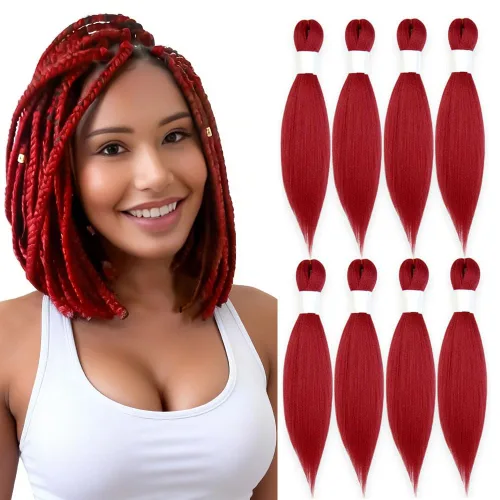 Vista 11 de Cabello trenzado burdeos, 10 pulgadas, 4 paquetes Cabello preestirado, trenzas de ganchillo cortas y rectas, textura Yaki, fibra sintética