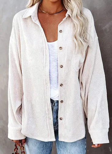 Vista 4 de Chaqueta de pana con botones para mujer, estilo casual, manga larga, blusas de gran