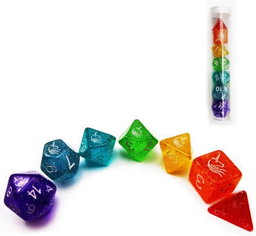 Vista 9 de Bescon Juego de dados de piedra mágica, 7pcs poliédrico RPG dados Set Aura Stone, embalaje de Polybag Piedra del aura en bolsa de plástico
