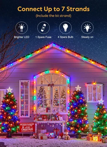 Vista 2 de Luces de Navidad vintage para exteriores, cadena de luces C9 de 100 pies con 100 bombillas LED Luces de árbol de Navidad comerciales impermeables