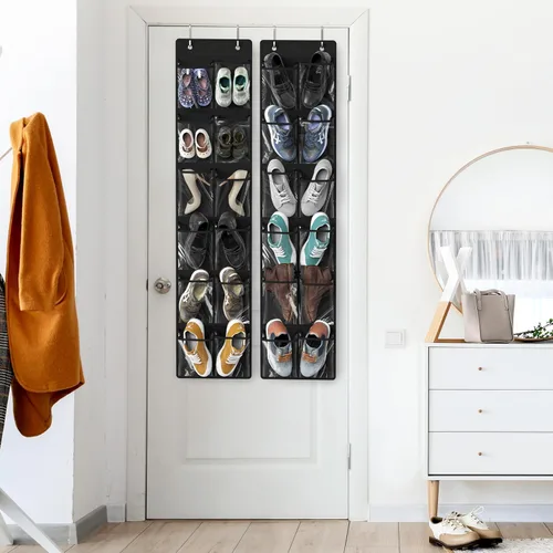Vista 5 de Simple Houseware 24 Bolsillos - 2PK 12 Bolsillos Grandes Organizador de Zapatos Colgante para Puerta, Negro