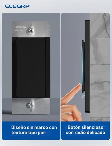 Vista 2 de ELEGRP - Interruptor de luz inteligente, interruptor de luz Wi-Fi de 2.4 GHz compatible con Alexa y Google Assistant, requiere cable neutro, control