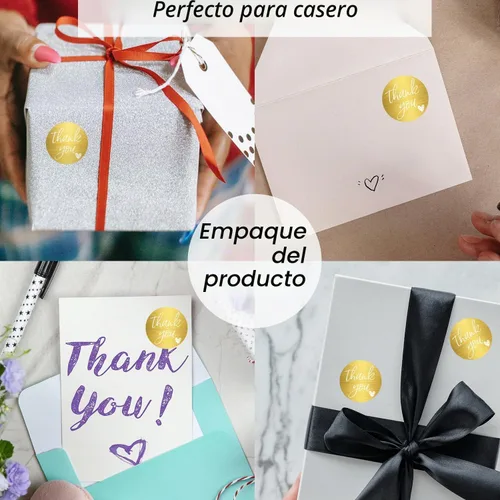 Vista 3 de Calcomanías de agradecimiento de 1.5 pulgadas, 480 calcomanías blancas con escritura en lámina dorada para pequeñas empresas, autoadhesivas e