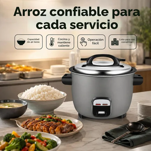Vista 4 de Olla arrocera comercial de 40 tazas La olla arrocera de gran capacidad está diseñada para durar a través de un uso riguroso constante.