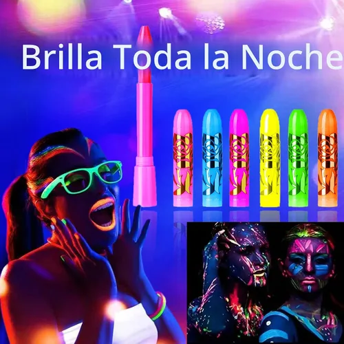 Vista 4 de 12 piezas de pintura corporal y facial que brilla en la oscuridad, maquillaje de pintura facial neón en barras que brillan bajo luz UV, kits