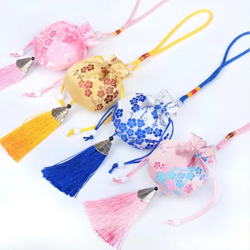 Vista 4 de Petunny 10 bolsitas chinas, con cordón, bolsa de brocado para joyas, brocado de seda, doble capa, con cordón, bolsa de regalo, para manualidades