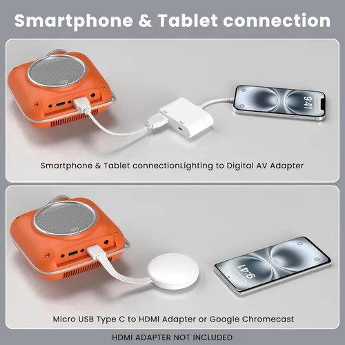 Vista 3 de HOMPOW Mini proyector con Bluetooth bidireccional, proyector portátil para uso de cine en casa, compatible con 1080P para interiores/exteriores