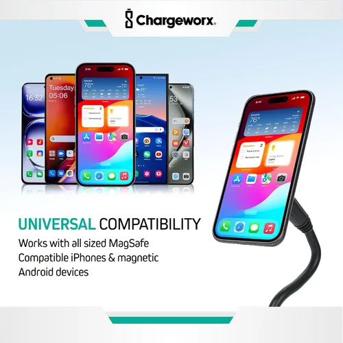Vista 5 de Soporte magnético para teléfono – Soporte universal para teléfono celular de coche con cuello de cisne ajustable de 360° y base de bloqueo