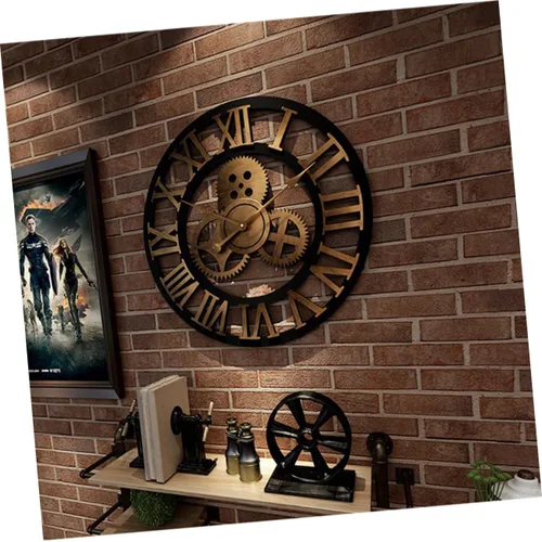 Vista 7 de IMIKEYA Reloj de pared vintage steampunk reloj de pared de metal engranaje de pared reloj digital digital de pared silencioso moderno reloj de bambú