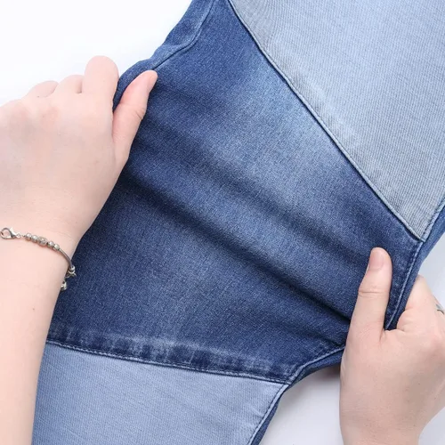 Vista 6 de vanberfia - Pantalones elásticos de cintura media para mujer, diseño retazos de mezclilla