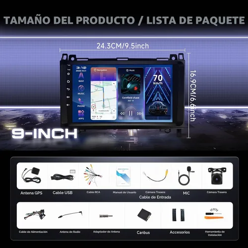 Vista 7 de 4G+64G Android Car Stereo para Mercedes Benz W169 W245 B160 B170 B180 B200 W639 Vito Viano W906 Sprinter, CarPlay Android Auto 9 "IPS pantalla