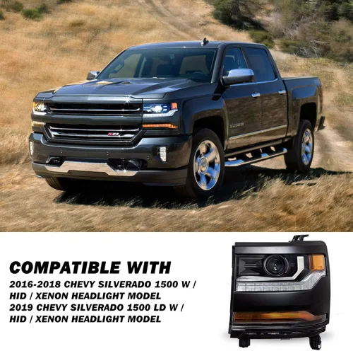 Vista 6 de Ensamble de faro HID/Xenón SOCKIR Compatible con Chevy Silverado 1500 2016-2019/19 Chevy Silverado 1500 LD [con bombilla HID D5S] con DRL LED
