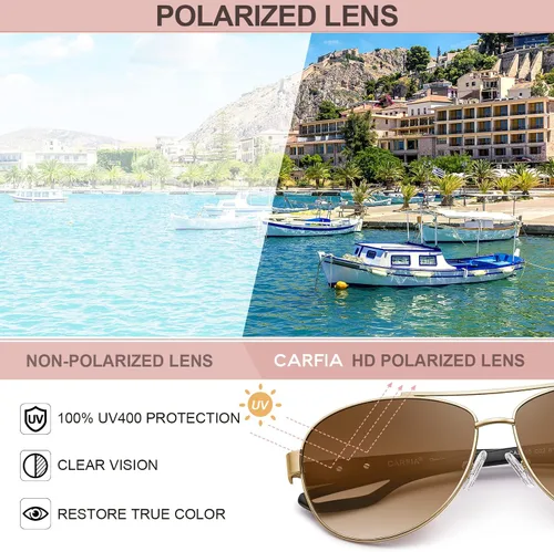 Vista 7 de CARFIA Gafas de sol polarizadas para mujer, protección UV, ultraligeras, cómodas, con marco de metal, gafas de conducción CA3210