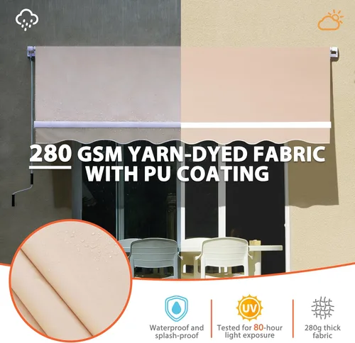 Vista 6 de MUPATER Toldo retráctil de 10 x 8 pies para patio, refugio al aire libre para terraza con manivela manual, proyección de 96 pulgadas, beige