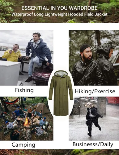 Vista 4 de COOFANDY Chaqueta impermeable para hombre con capucha, impermeable, ligera, activa, larga