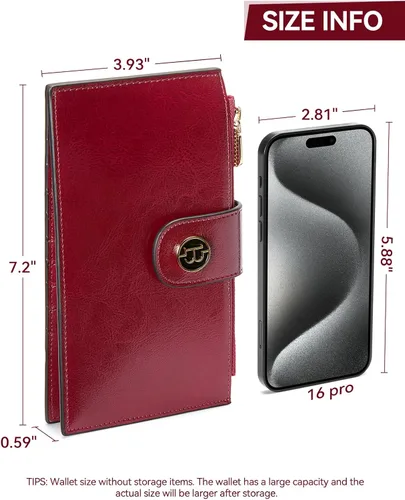 Vista 2 de BOSTANTEN Carteras de cuero para mujer, con bloqueo RFID, delgado, tarjetero con bolsillo con cremallera